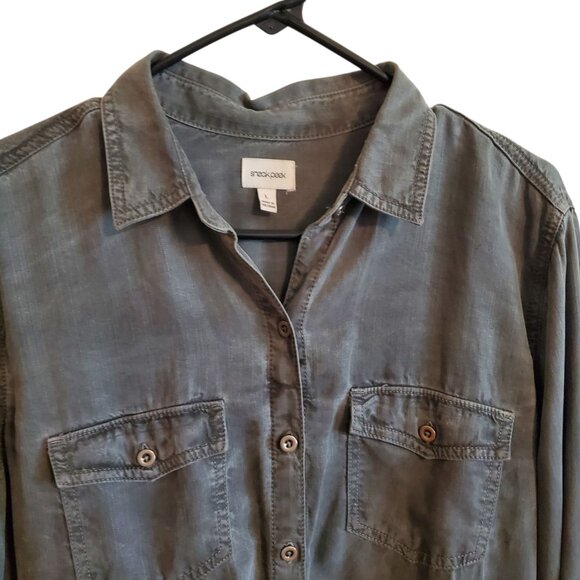 Sneak Peek Black Burnout Shirt Dress Tencel Lightweight Button Up Large - Picture 3 of 16